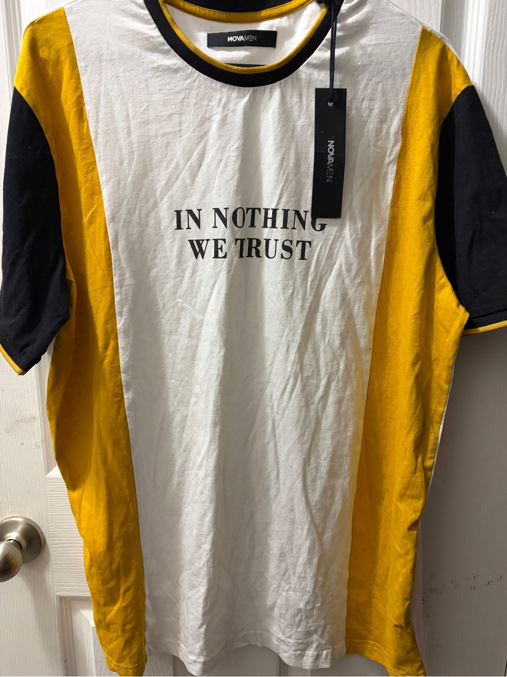 Fashion Nova Men's White, Yellow & Black Colorblock Tee